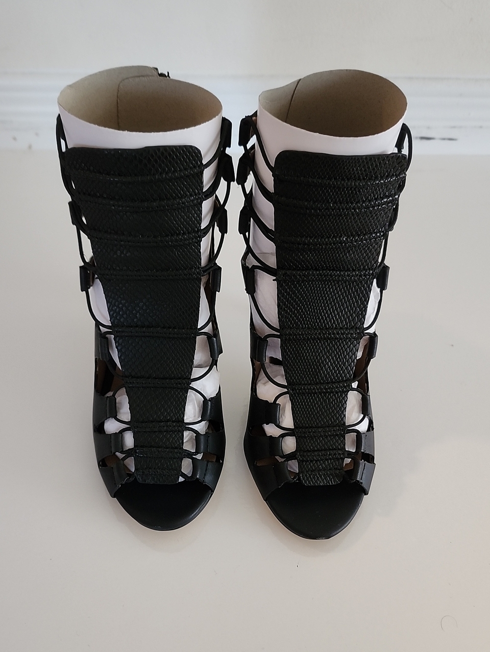 JustFab Black Lace-Up Gladiator Heels